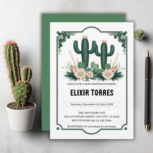 Elegante Bloemen Boho Modern Cactus Baby shower Kaart