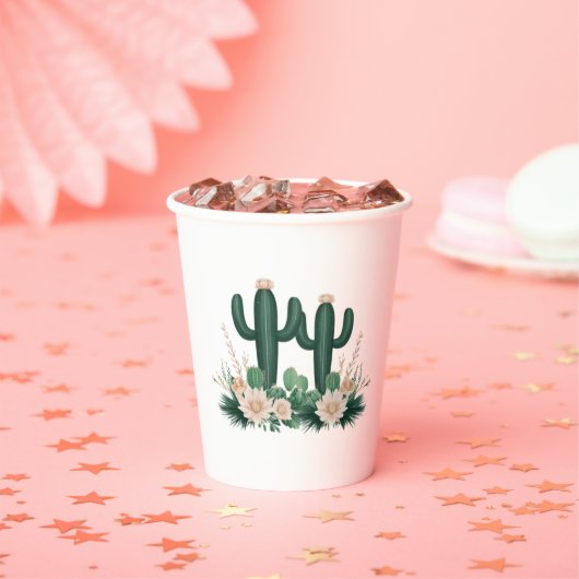 Elegante Bloemen Boho Modern Cactus Baby shower Papieren Bekers (Insitu)