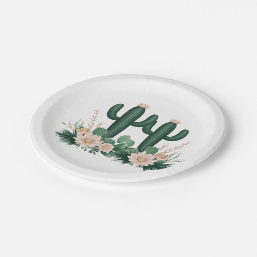 Elegante Bloemen Boho Modern Cactus Baby shower Papieren Bordje (Gekanteld)
