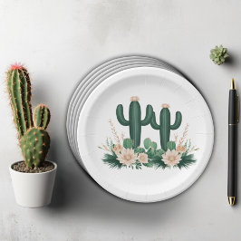 Elegante Bloemen Boho Modern Cactus Baby shower Papieren Bordje