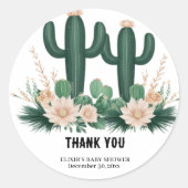 Elegante Bloemen Boho Modern Cactus Baby shower Ronde Sticker (Voorkant)
