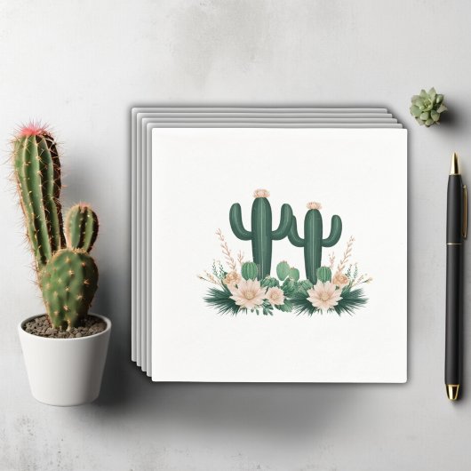 Elegante Bloemen Boho Modern Cactus Baby shower Servet