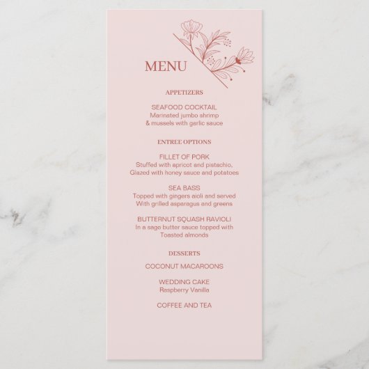 Elegante Bloemen Boho Wedding Menu (Voorkant)