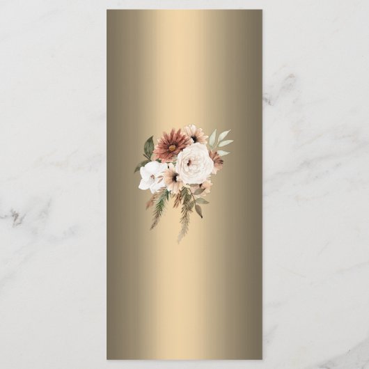 Elegante Bloemen Boho Wildbloemen Gouden Bruiloft Menu (Achterkant)