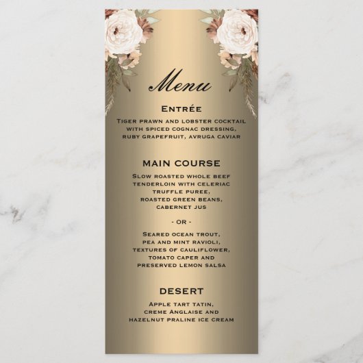 Elegante Bloemen Boho Wildbloemen Gouden Bruiloft Menu (Voorkant)