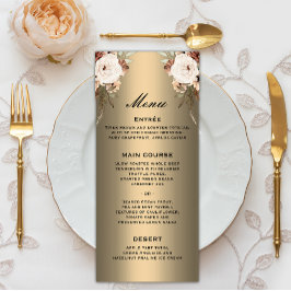 Elegante Bloemen Boho Wildbloemen Gouden Bruiloft Menu