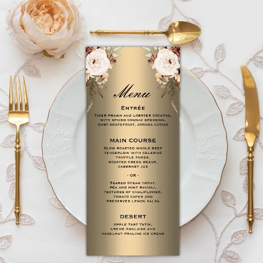 Elegante Bloemen Boho Wildbloemen Gouden Bruiloft Menu