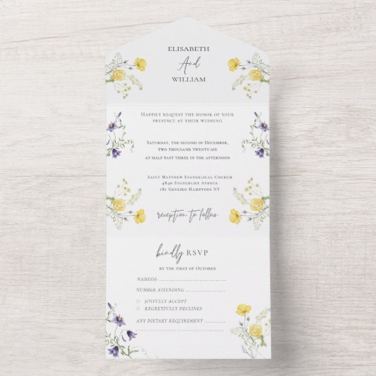 Elegante Bloemen Boho Wildflowers Wedding RSVP All In One Uitnodiging (Binnen)