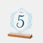 Elegante Bloemen & Boog Blauw Trouwtafel Nummer Acryl Bord (Hoek)