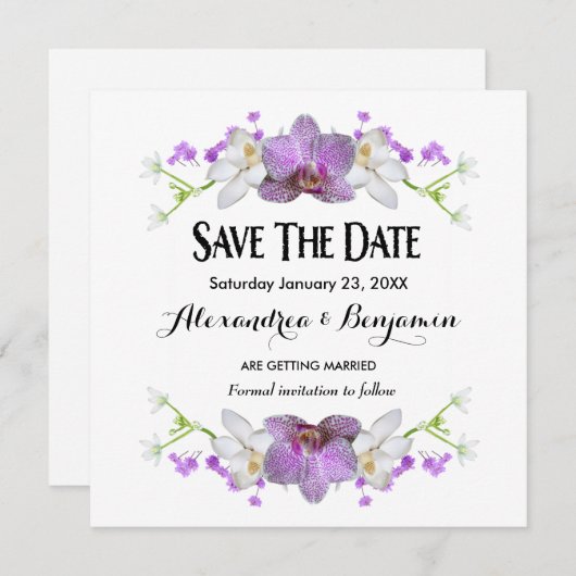 Elegante Bloemen Botanische Bloemen Waterverf Cust Save The Date (Voorkant / Achterkant)