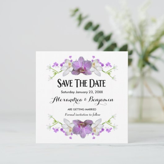Elegante Bloemen Botanische Bloemen Waterverf Cust Save The Date (Staand voorkant)