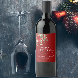 Elegante Bloemen Botanische Kerstfeest Vakantie Wijn Etiket