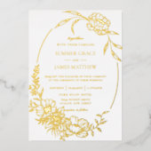 Elegante Bloemen Botanische Lijn Kunst Trouwen Folie Uitnodiging (Voorkant)