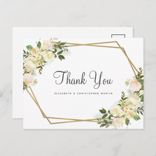 Elegante Bloemen Botanische Rozen Bruiloft Dank u Briefkaart (Voorkant / Achterkant)