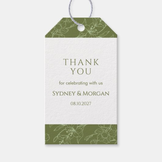 Elegante Bloemen Botanische Salie Groene bruiloft Cadeaulabel (Voorkant)