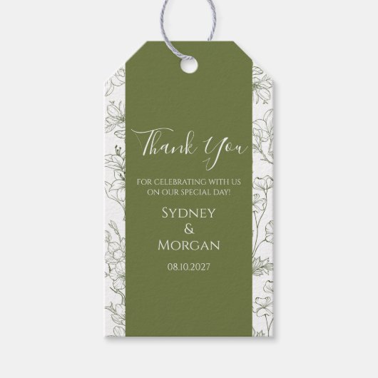 Elegante Bloemen Botanische Salie Groene bruiloft Cadeaulabel (Voorkant)