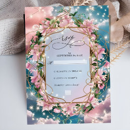 Elegante Bloemen Bouquet Rosy Wedding RSVP Kaartje