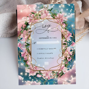Elegante Bloemen Bouquet Rosy Wedding RSVP Kaartje