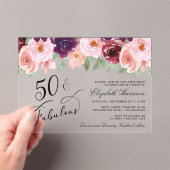 Elegante Bloemen Bourgogne Roze 50ste Verjaardag P Acryl Uitnodigingen (Insitu (Draagbaar))
