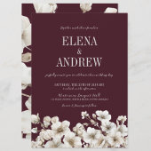 Elegante Bloemen Bourgondië Rood en Wit Huwelijk Kaart