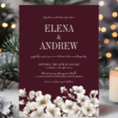 Elegante Bloemen Bourgondië Rood en Wit Huwelijk Kaart