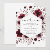 Elegante bloemen Bourgondische bruiloft Save The Date (Voorkant / Achterkant)