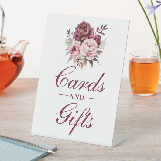 Elegante Bloemen Bourgondische pioen Kaarten gesch Reclamebord Met Voetstuk (Insitu)