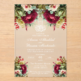 Elegante Bloemen Bourgondische Rozen 2 Islamitisch Acryl Uitnodigingen