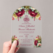 Elegante Bloemen Bourgondische Rozen 3 Islamitisch Acryl Uitnodigingen (Insitu (Draagbaar))