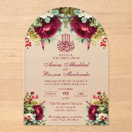 Elegante Bloemen Bourgondische Rozen 3 Islamitisch Acryl Uitnodigingen