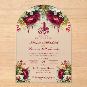 Elegante Bloemen Bourgondische Rozen 3 Islamitisch Acryl Uitnodigingen