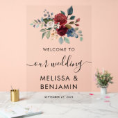 Elegante Bloemen Bourgondische Script bruiloft Acryl Bord (Huwelijk)