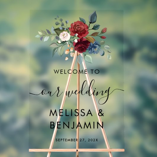 Elegante Bloemen Bourgondische Script bruiloft Acryl Bord (Neutraal)