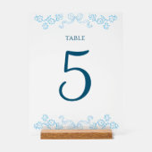 Elegante Bloemen Bow Chic Blauw Trouwtafel Nummer Acryl Bord (Voorkant)