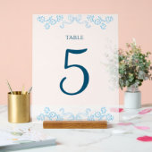 Elegante Bloemen Bow Chic Blauw Trouwtafel Nummer Acryl Bord (Huwelijk)