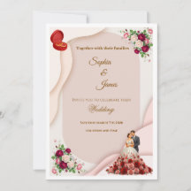 Elegante bloemen bruid en bruidegom trouwuitnodigi