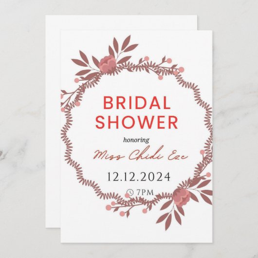 Elegante Bloemen Bruids Douche uitnodiging (Voorkant / Achterkant)