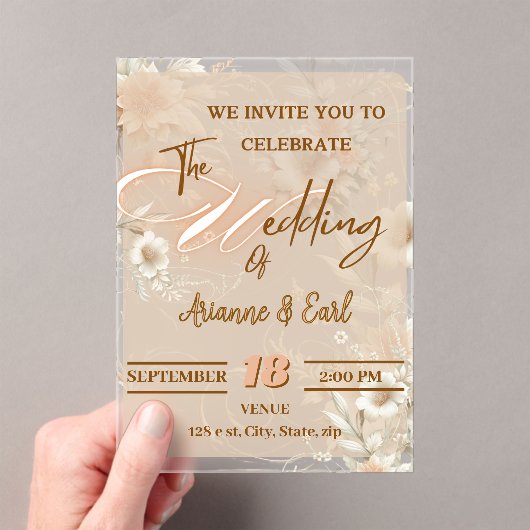 Elegante Bloemen bruiloft acryl uitnodiging (Insitu (Draagbaar))