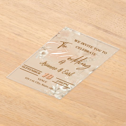 Elegante Bloemen bruiloft acryl uitnodiging (Laagn)