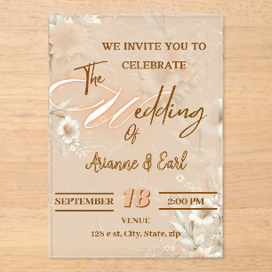 Elegante Bloemen bruiloft acryl uitnodiging