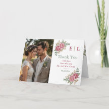 Elegante bloemen bruiloft bedankkaart