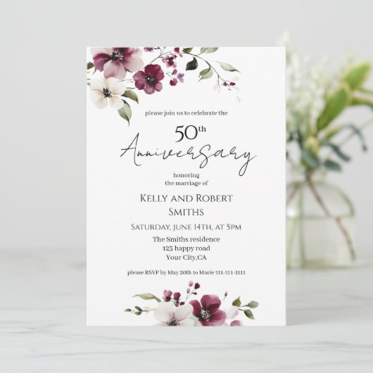 Elegante Bloemen bruiloft Jubileum Uitnodiging (Staand voorkant)