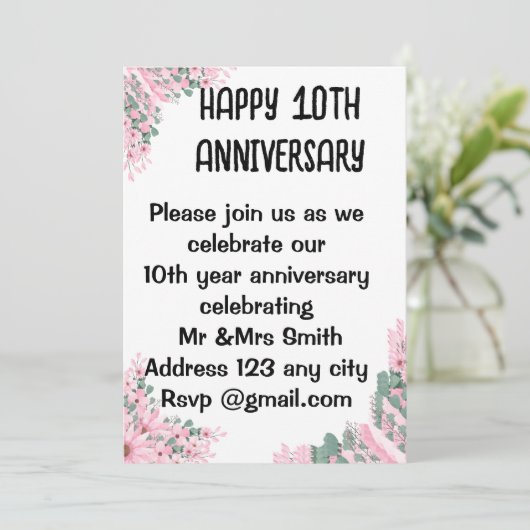 Elegante Bloemen bruiloft Jubileum Uitnodiging | B (Staand voorkant)