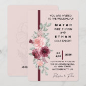 Elegante bloemen bruiloft uitnodiging (Voorkant / Achterkant)