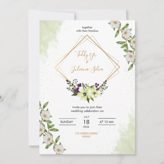 Elegante bloemen bruiloft uitnodiging (Voorkant)