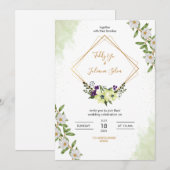 Elegante bloemen bruiloft uitnodiging (Voorkant / Achterkant)