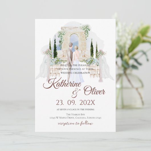 Elegante bloemen bruiloft uitnodiging (Staand voorkant)