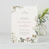 Elegante bloemen bruiloft uitnodiging (Staand voorkant)
