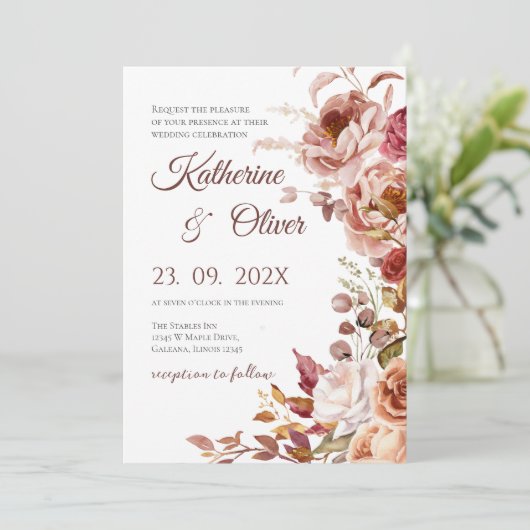 Elegante bloemen bruiloft uitnodiging (Staand voorkant)