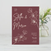 Elegante Bloemen Bruiloft Uitnodiging – Diep Maroo (Staand voorkant)